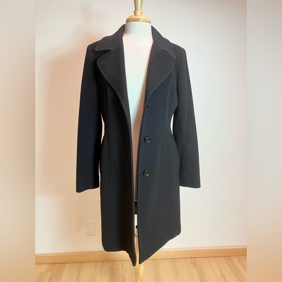 ANNE KLEIN - BLACK WOOL & CASHMERE COAT - Picture 3 of 5
